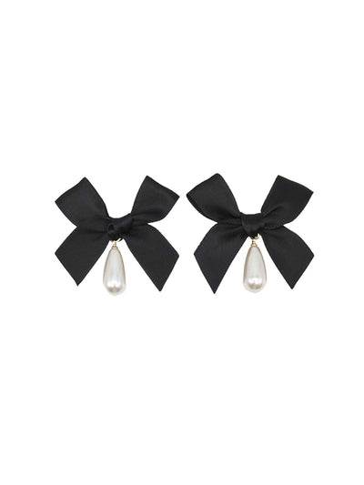 Petit Moments: Bow Drop Pearl Earring (YP23030-BLK)