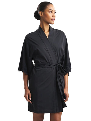 Natori: Lace Applique Wrap Robe (T74088-BLK)