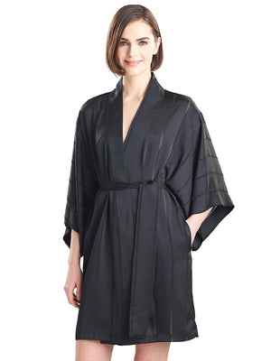 Natori: Sheer Stripe Jacquard Wrap Robe (U74008-BLK)