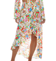 Bell Sleeve Crop-Ruffle High Lo Slit Skirt