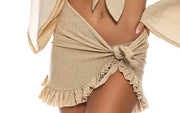 Bell Sleeve Crop-Ruffle Sarong Mini Skirt