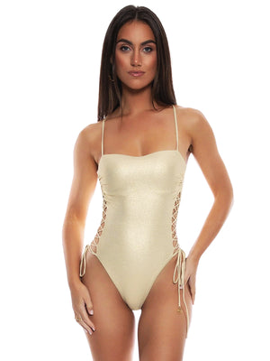 Luli Fama: Square Neck Laced Up One Piece (L176J32-316)