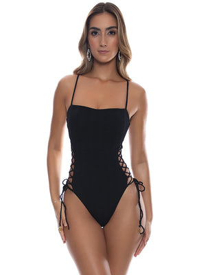Luli Fama: Square Neck Laced Up One-Piece (L781J32-001)