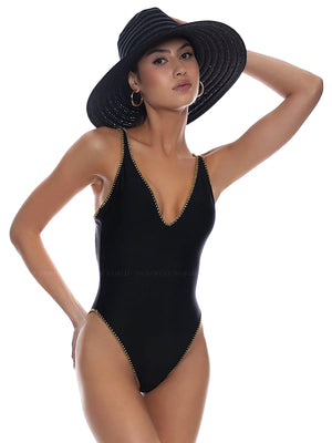 Luli Fama: V-Neck One-Piece Bodysuit (L010G21-001)