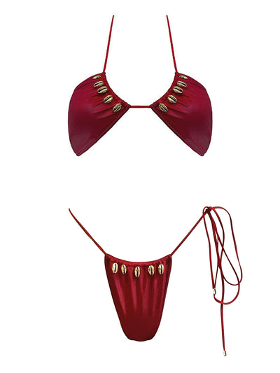 Seashell: June Halter-Pearl Tie Side Bikini (WT0001_SS-RED-WT0002_SS-RED)