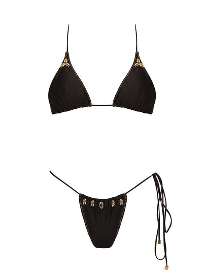 Seashell: Miranda Triangle-Pearl Tie Side Bikini (WT0046_SS-BLACK-WT0002_SS-BLACK)