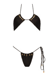 Seashell: June Halter-Pearl Tie Side Bikini (WT0001_SS-BLACK-WT0002_SS-BLACK)