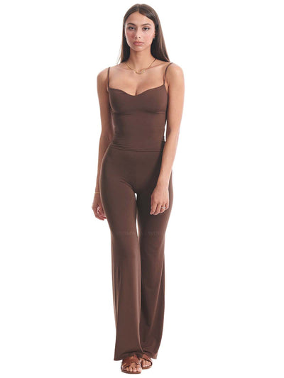 Seashell: Mimi Crop-Carrie Lounge Pants (WT0038-SS-CACAO-WT0043-SS-CACAO)