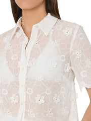 Milly: 3D Floral Cotton Eyelet Button Up-3D Floral Cotton Eyelet Shorts (99VT25-WHT-99VP31-WHT)