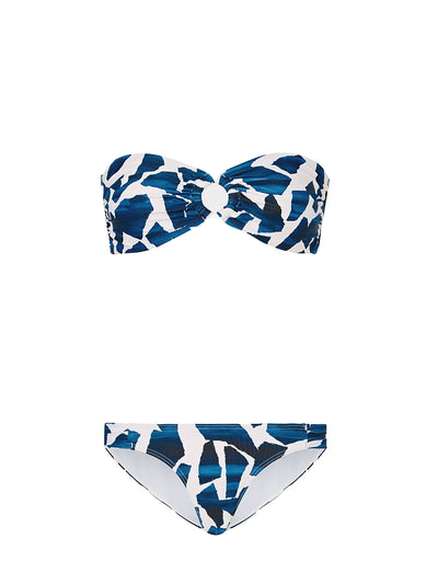 Milly: Ocean Puzzle Bandeau-Ocean Puzzle Ruched Sides Bikini (35VX98-NVY-35VY25-NVY)