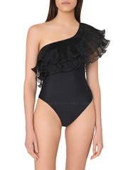 Milly: Pleated Organza One Shoulder One Piece (18VW38-BLK)
