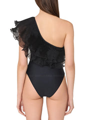 Milly: Pleated Organza One Shoulder One Piece (18VW38-BLK)