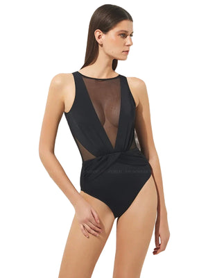 Oye Swimwear: Elvira With Tulle One Piece (ELVIRAWTULLEOP-BLK)