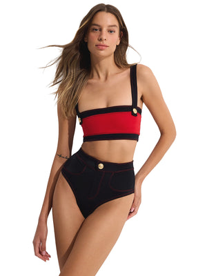 Oye Swimwear: Lavinia Bandeau Bikini (LAVINIABNDT-RDBLK-LAVINIABNDB-RDBLK)