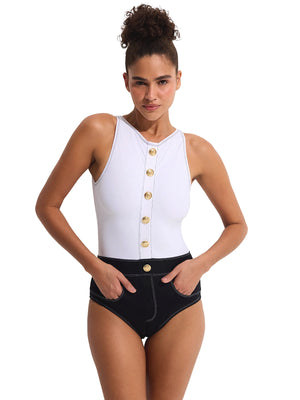 Oye Swimwear: Lavinia High Neck One-Piece (LAVINIAHIGHNECKOP-BLKWHT)