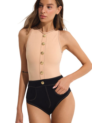Oye Swimwear: Lavinia High Neck One-Piece (LAVINIAHIGHNECKOP-CRMBLK)