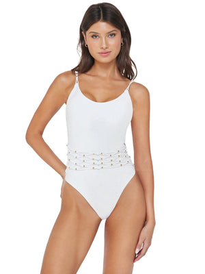 PQ Swim: Beaded Brynn One Piece (WHT-5014P)