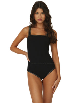 PQ Swim: Crochet Trim Square Neck One Piece (BKG-566P)