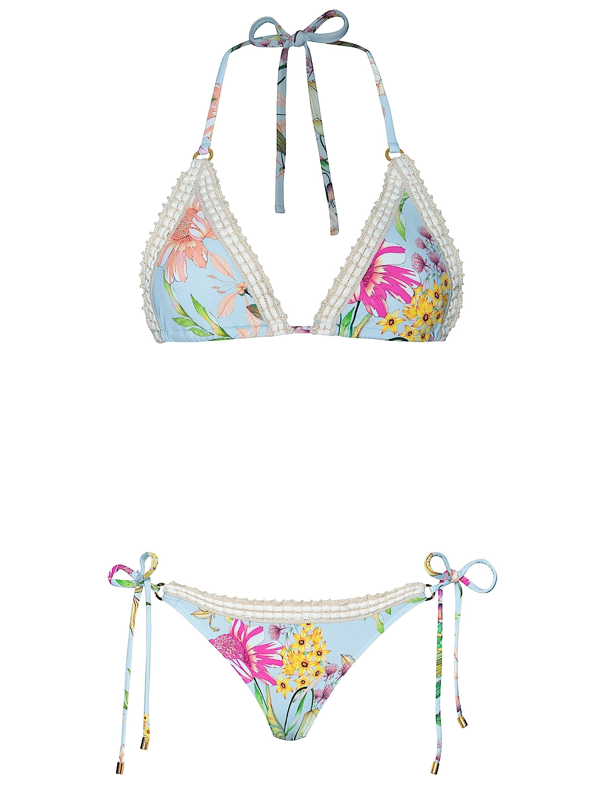 PQ Swim: Kyle Crochet Trim Triangle-Carrie Crochet Trim Tie Side Bikini