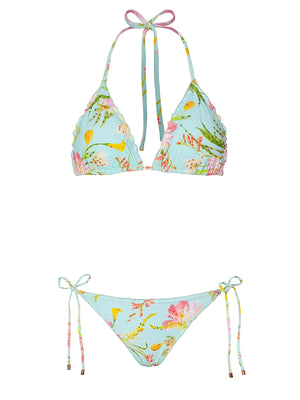 PQ Swim: Embroidered Lettuce Edge Triangle-Embroidered Lettuce Edge Tie Side Bikini (PET-761R-PET-659)