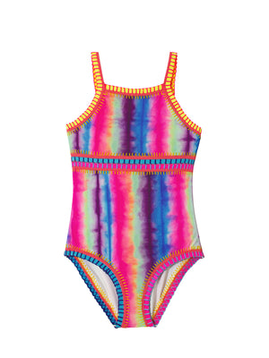 PQ Swim Kids: Rainbow Embroidered High Neck One Piece (TIE-629P)