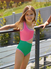 PQ Swim Kids: Rainbow Embroidered Cut Out One Piece (IRE-1298P)