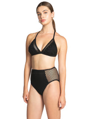 Robin Piccone: Pua Triangle Floral-Pua Highwaist Bikini (241300-BLK-231369-BLK)