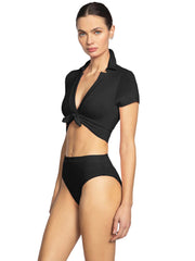 Robin Piccone: Ava T-Shirt With Collar-Ava High Waist Bikini (241709-BLK-221769-BLK)
