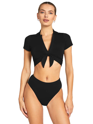 Robin Piccone: Ava T-Shirt Plunge-Ava High Waist Bikini (251707-BLK-221769-BLK)