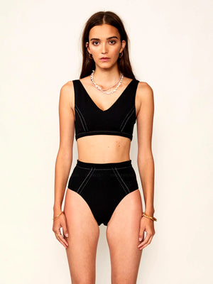 Suboo: Kaia V Neck-Kaia Panelled High Waisted (SBSW716SS20-BLK-SBSW717SS20-BLK)