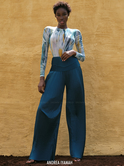 Andrea Iyamah: Linea Pleated Pants (R22P2A-FGRN) – Swimwear