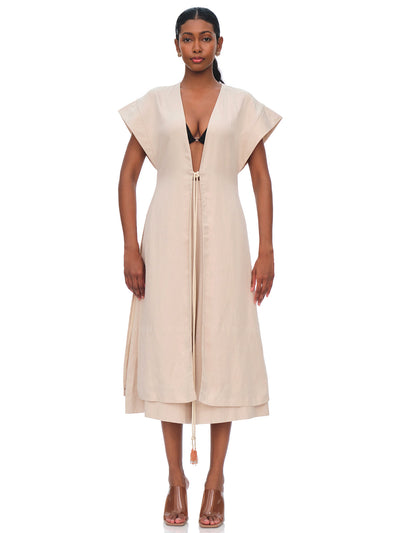 Andrea Iyamah: Mos Linen Jacket-Mos High Waist Culotte (S23RB28-CHLK-S23P28-CHLK)