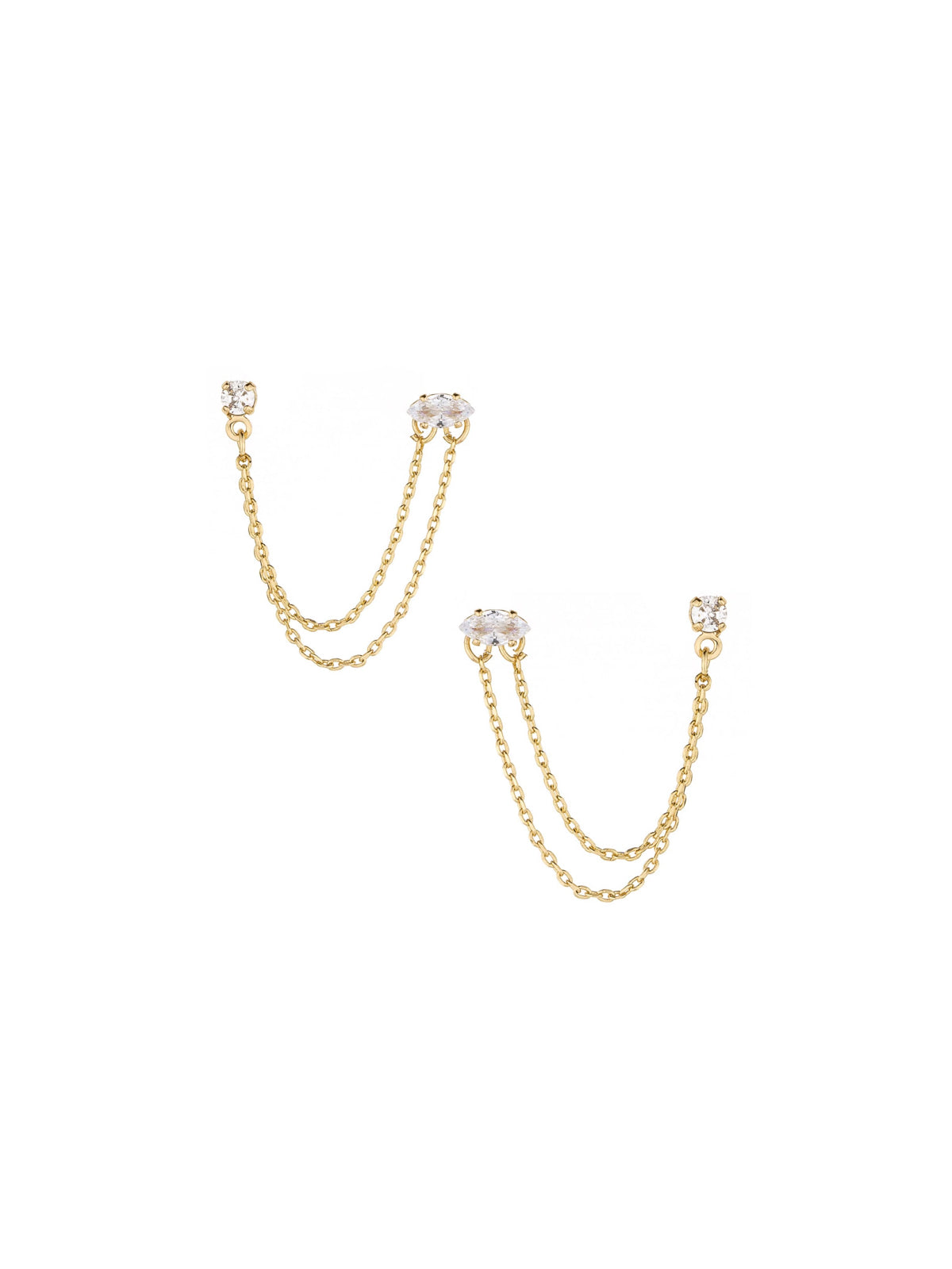 Ettika: Two Hole Piercing Chain Dangle Earrings in Gold