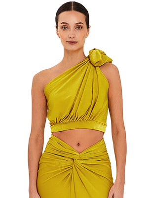 Aguaclara: Lime-411A One-Shoulder Blouse (LIME-411A)