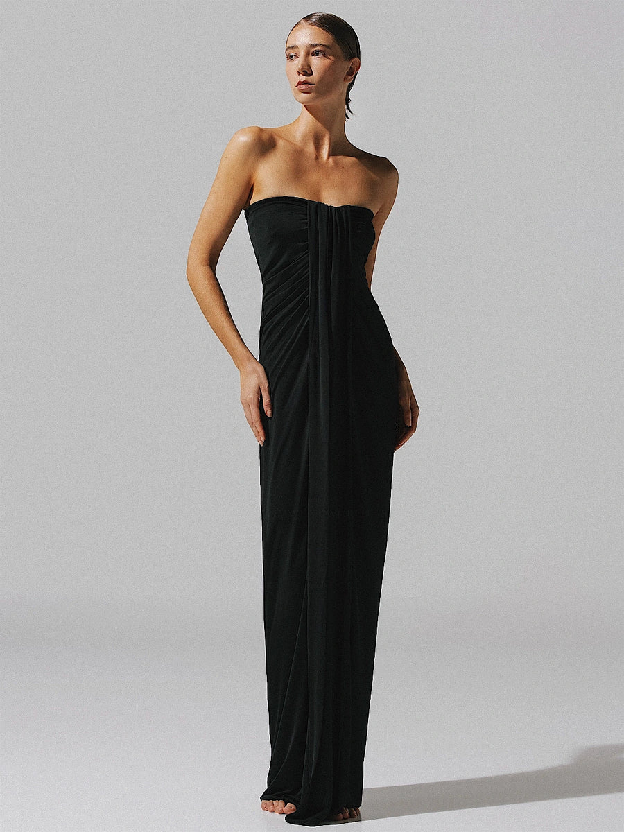 baobab dresses Ola Maxi Dress Efimero TrenLend pleated fabric ARI MAXI DRESS IN BLACK