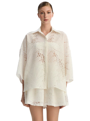 Lilamie Victoria Oversize Long Fit Shirt-Victoria Elastic Waist Loose Fit Shorts in White (LS25-VICST-WHT-OS-LS25-VICSH-WHT-OS)
