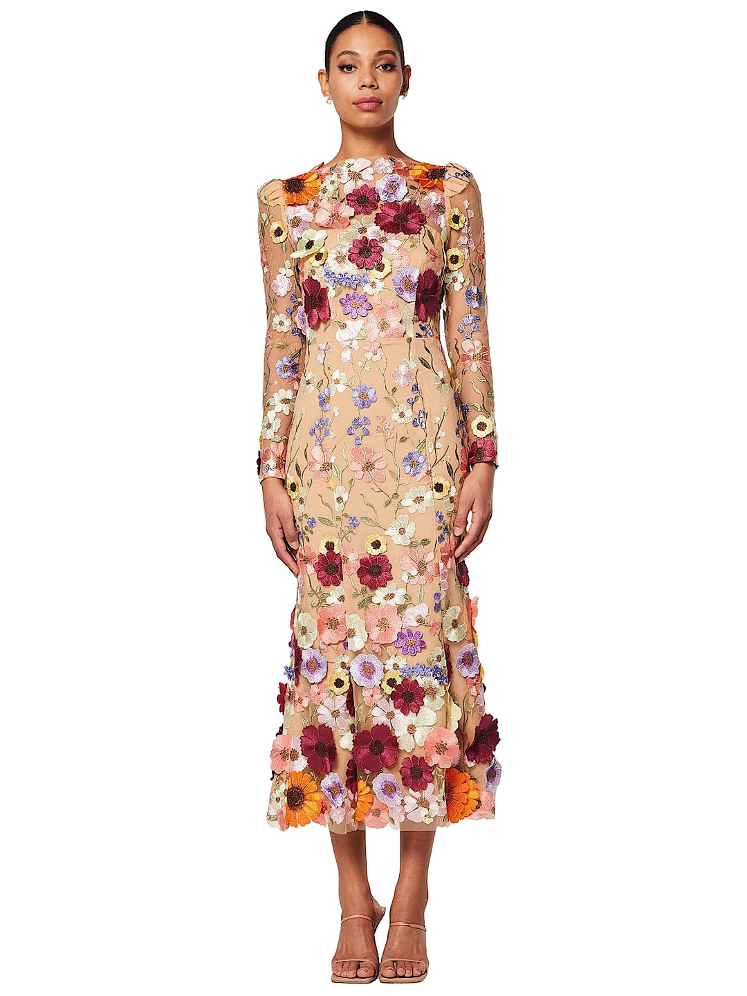 Shannon 3D Floral Midi Dress In Pink M / Pink Shannon 3D Floral Midi Dress In Pink M / Pink