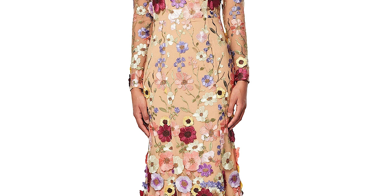 knee length dresses for ladies Shannon 3D Floral Midi Dress In White – Elliatt main image 1