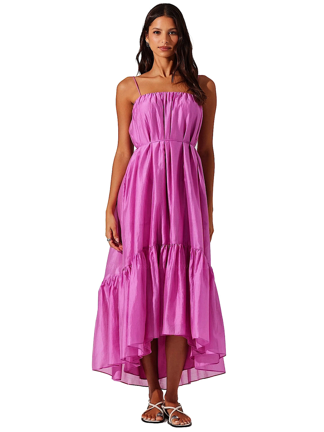 strapless open back dress Hot Pink Midi Dress – RIODECA main image 1