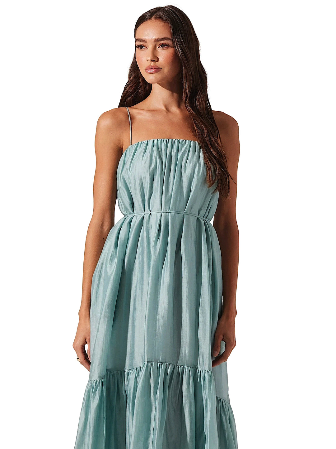 ASTR the Label | Elisha Tiered High-Low Maxi Dress in Seafoam | Size M
