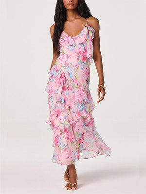 Astr the Label: Amiya Chiffon Maxi Dress (ACDR103346-PMFL)