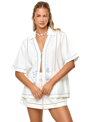 L Space: La Mer Shirt-La Mer Shorts (APTP0078-CRM-APBM0077-CRM)