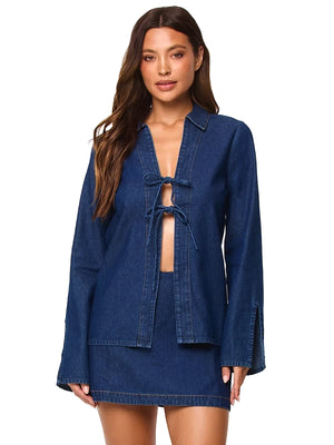 L Space Venice Shirt-Venice Skort in Indigo Chambray (APTP0081-C102-APBM0084-C102)