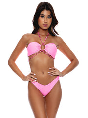 Luli Fama: Adjustable Drawstring Bandeau-High Leg Bikini (L758J19-008-L758N50-008)