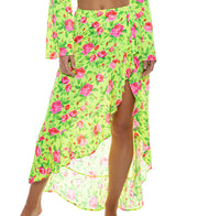 Ruffle Bell Sleeve Crop-Ruffle High Lo Slit Skirt