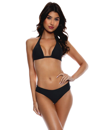 Luli Fama: Triangle Halter-Seamless Ruched Back Bikini (L76773P-001-L76752P-001)