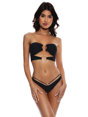 Luli Fama: Double Loop Bandeau Crop-Strappy Loop Scrunch Bikini (L767J21-001-L767J22-001)