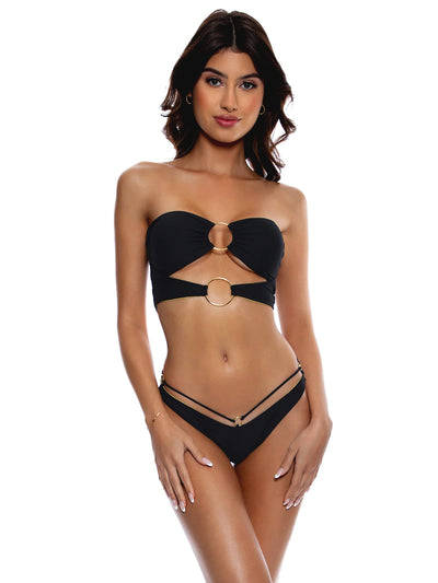 Luli Fama: Double Loop Bandeau Crop-Strappy Loop Scrunch Bikini (L767J21-001-L767J22-001)