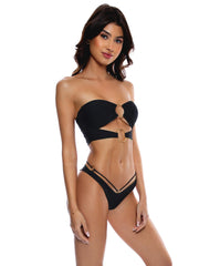 Luli Fama: Double Loop Bandeau Crop-Strappy Loop Scrunch Bikini (L767J21-001-L767J22-001)