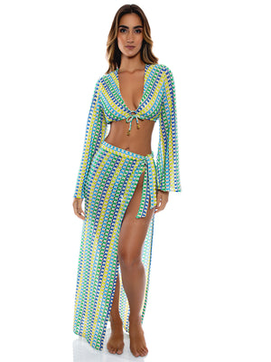 Luli Fama: Bell Sleeve Crop-Long Wrap Skirt (L776W76-111-L776W78-111)